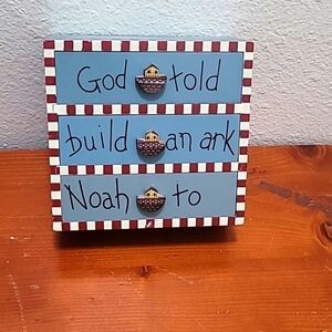 Unbranded Noah's Ark Wooden Trinket Chest 3 Drawer Blue Religious Nursery Decor